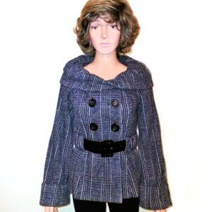 PARIS BLUES VINTAGE WIDE COLLAR DOUBLE BREASTED BELTED PEA COAT SIZE S NWOT